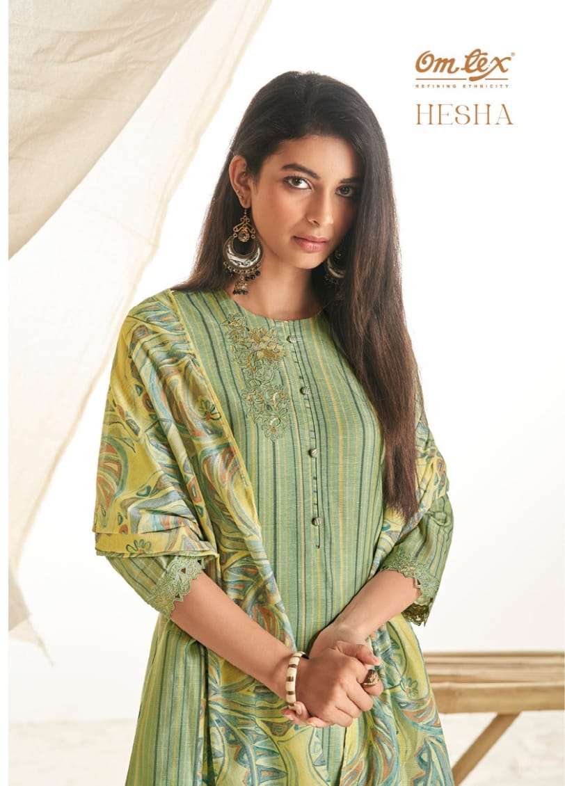 OMTEX HESHA LINEN DIGITAL PRINT WITH EMBROIDERY SALWAR SUITS...