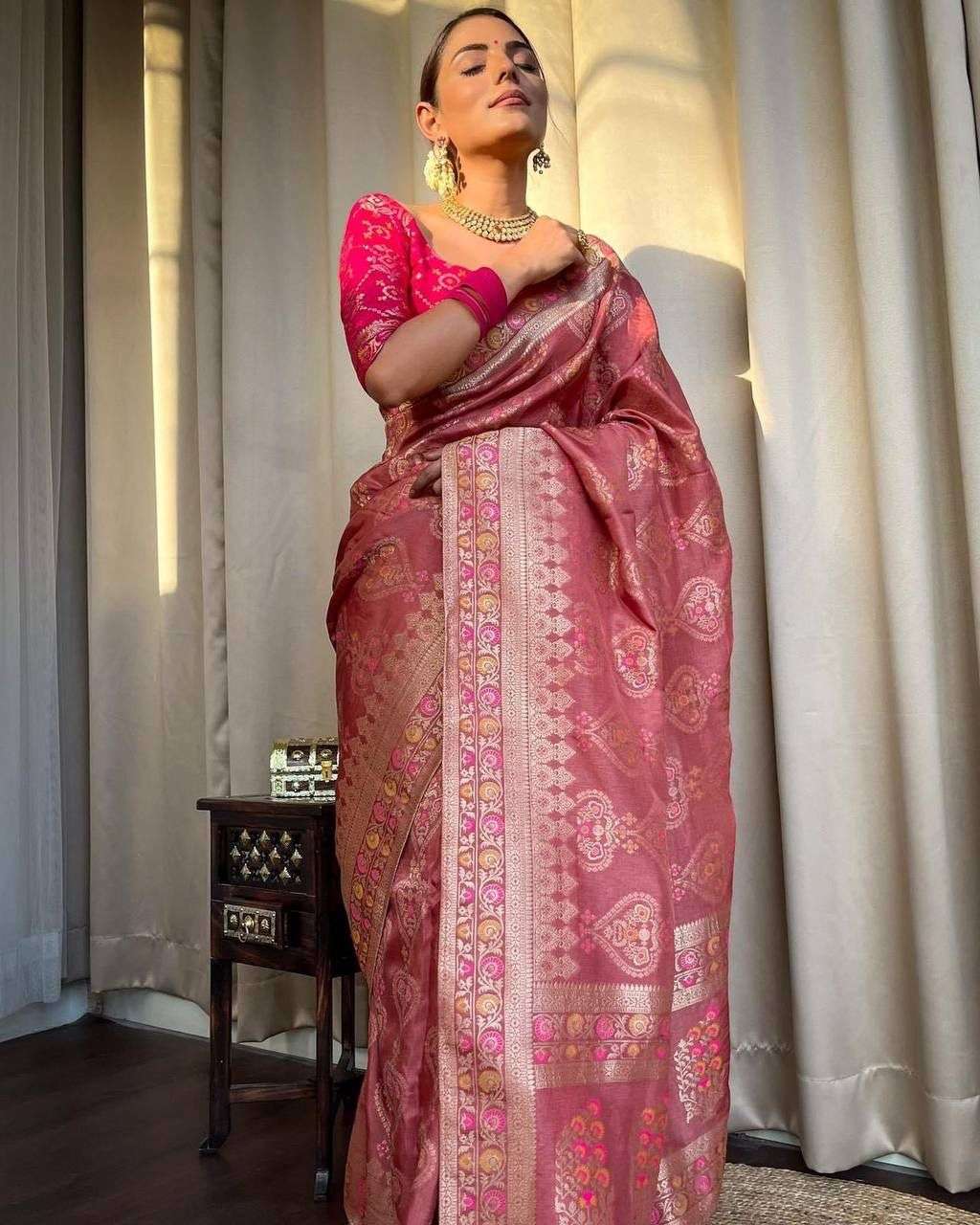 Orchid Pink Banarasi silk with weaving design saree collecti...