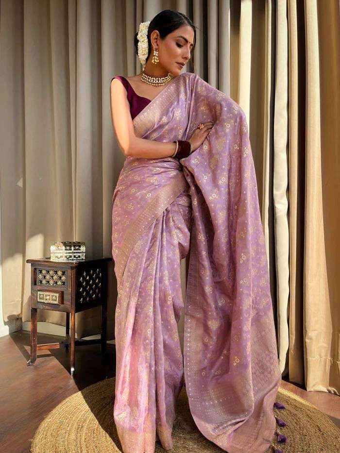 Party Wear Look LAVENDER color soft banarasi silk saree coll...
