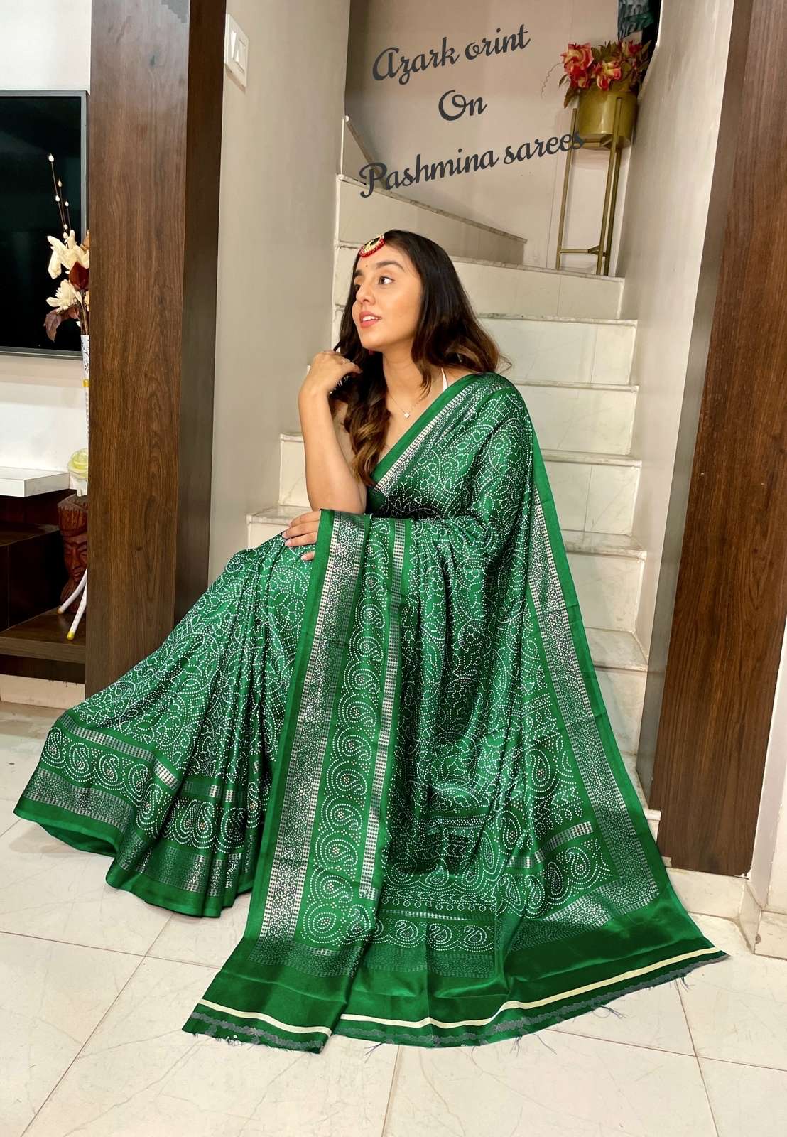 Pashmina Silk with Ajrakh Printed saree collection