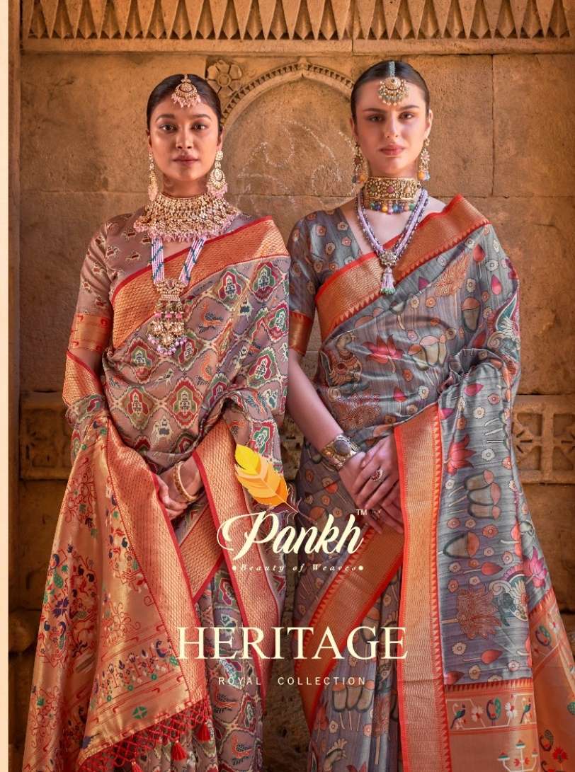 Pink Lotus Pankh Creation Heritage Silk with Paithani Printe...