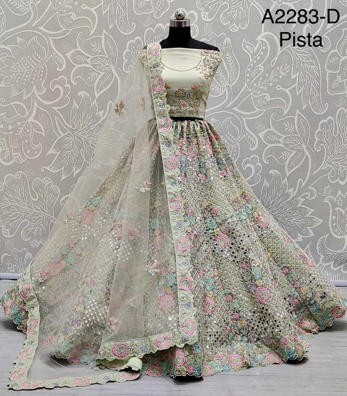 Pista color Heavy Net with Bridal wear heavy designer Work l...