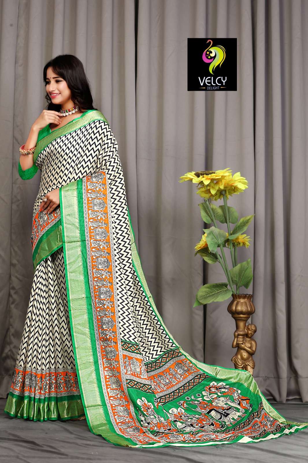 Priya vol 4 Silk with Balck white Zigzag Printed regular wea...