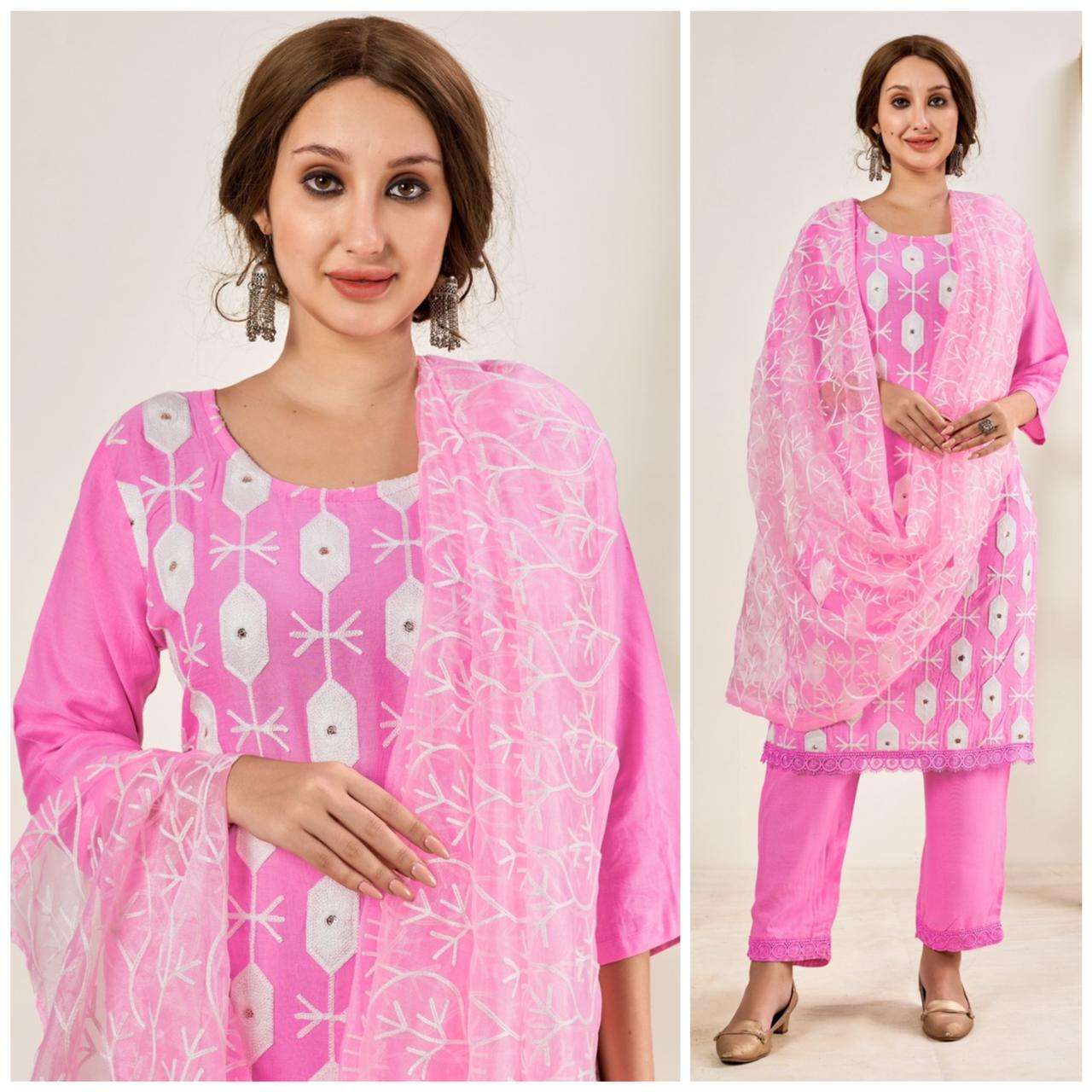Rayon cotton with fancy Embroidery work readymade suit Colle...