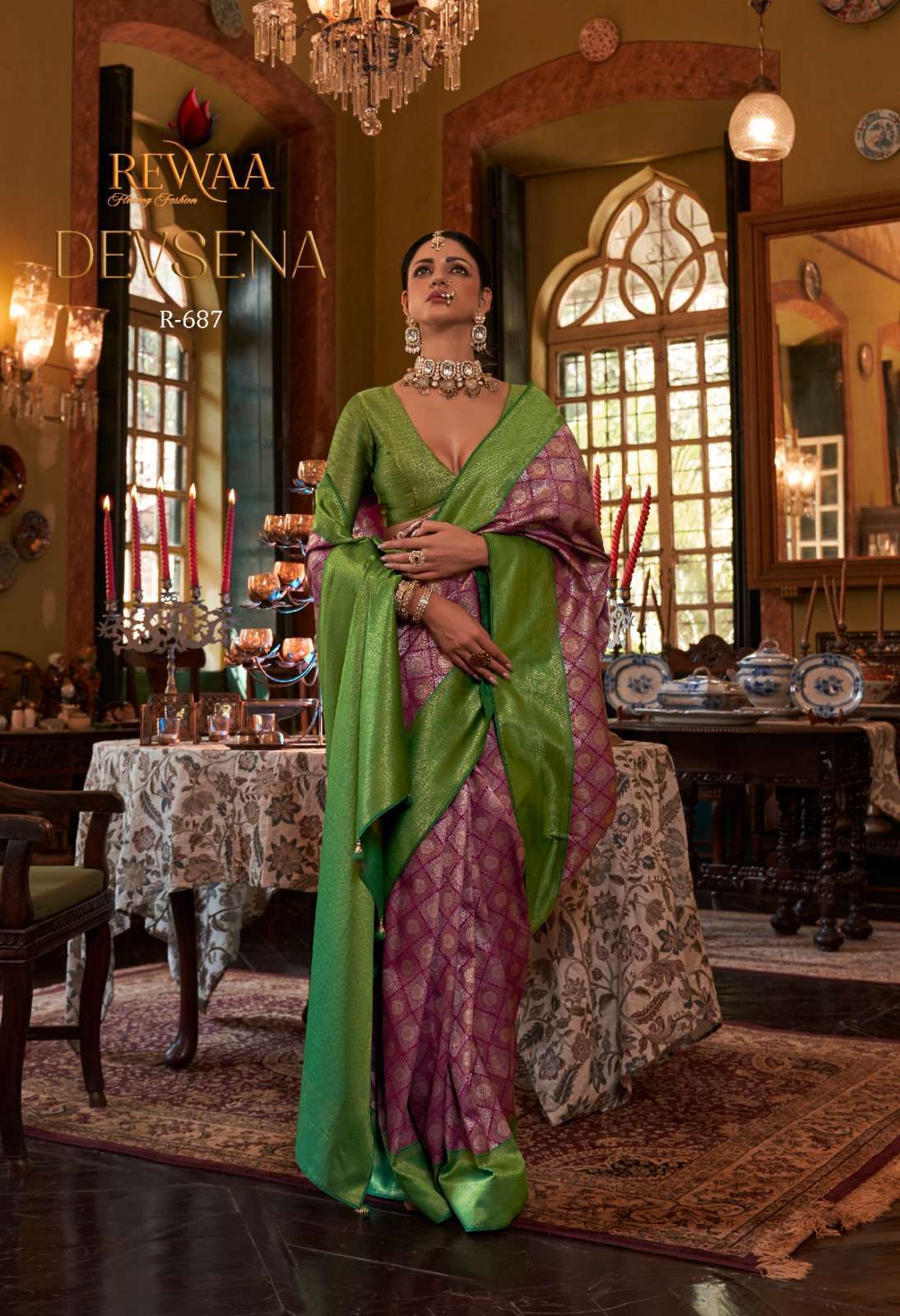 Rewaa fashion Devsena Kanjivaram silk wedding wear saree col...