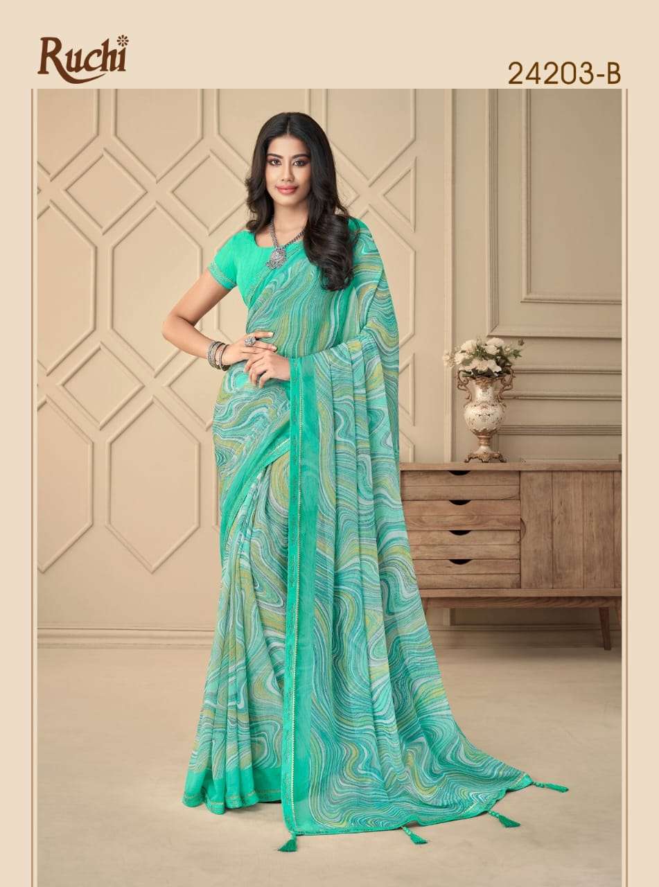 Ruchi Vanilla Chiffon with Printed soft regular wear saree c...
