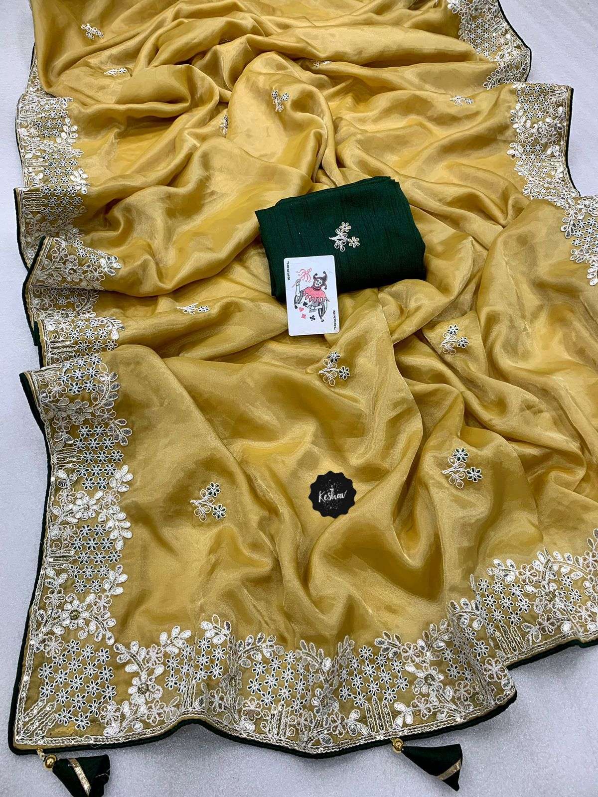 Satin silk with heavy Codding work designer Party wear saree...