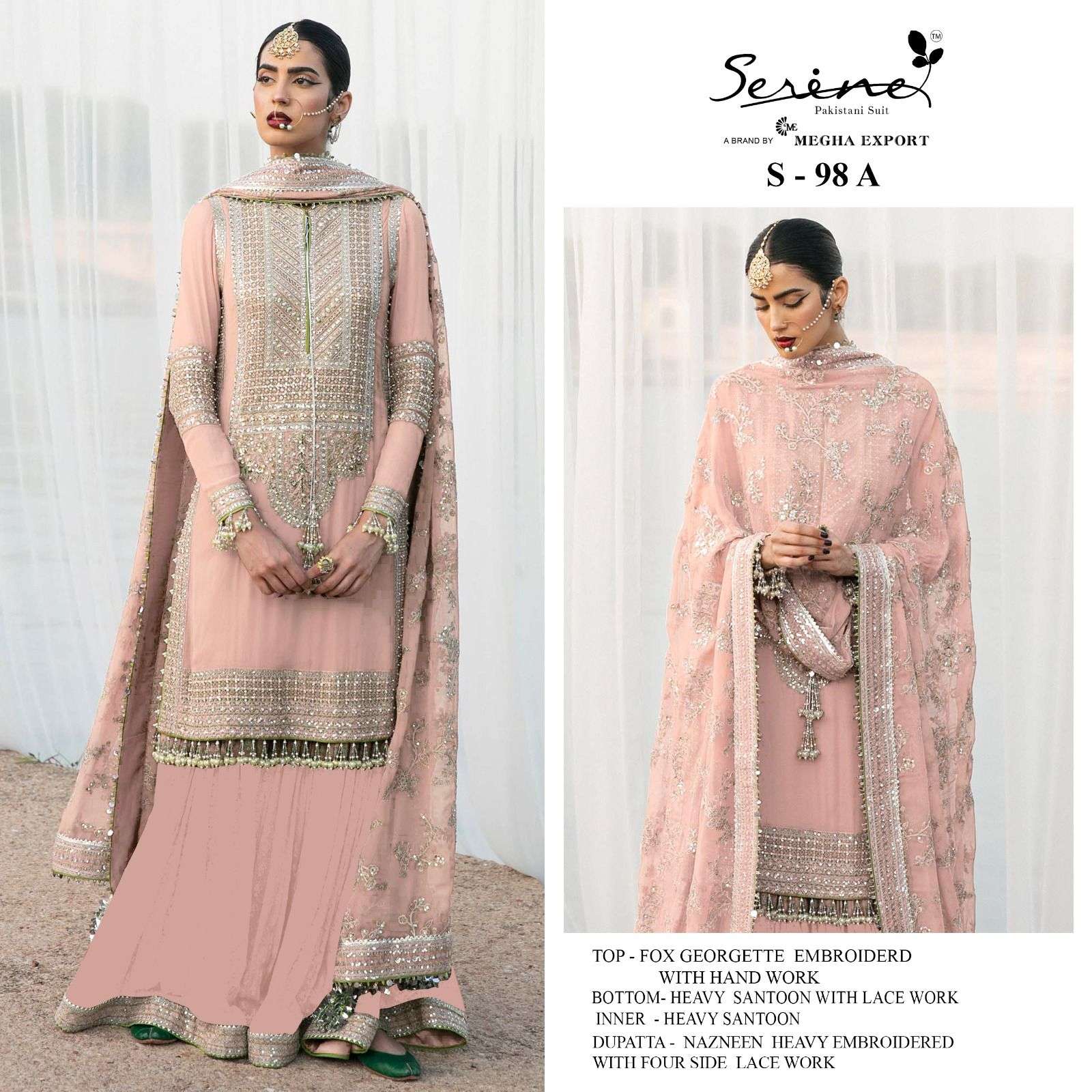 SERINE S 98 FAUX GEORGETTE EMBROIDERED SALWAR SUITS AT WHOLE...