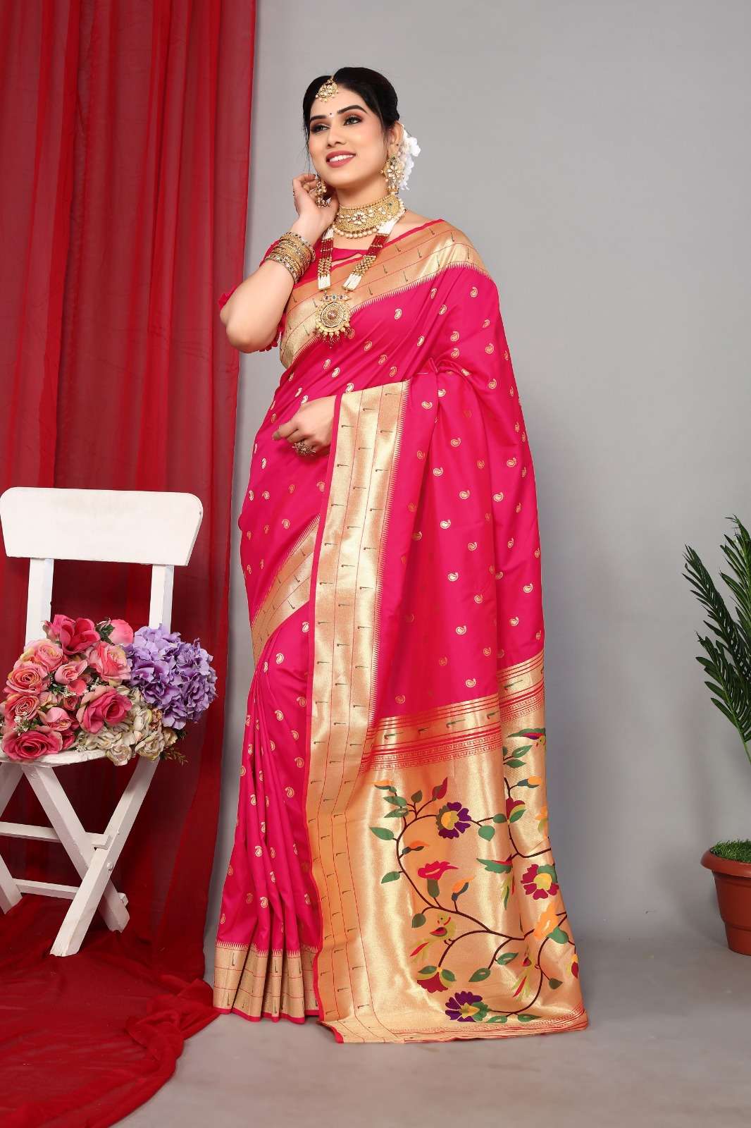 Silk with Mango Butti All over saree Traditional look paitha...