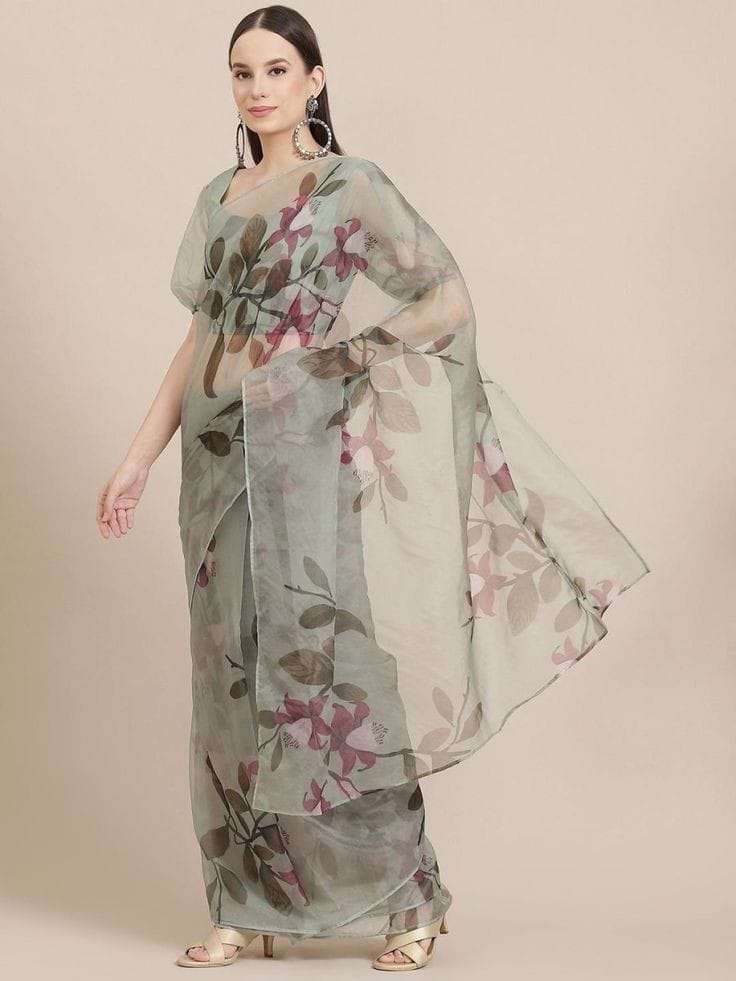 Soft Organza with Flower printed fancy look saree collection