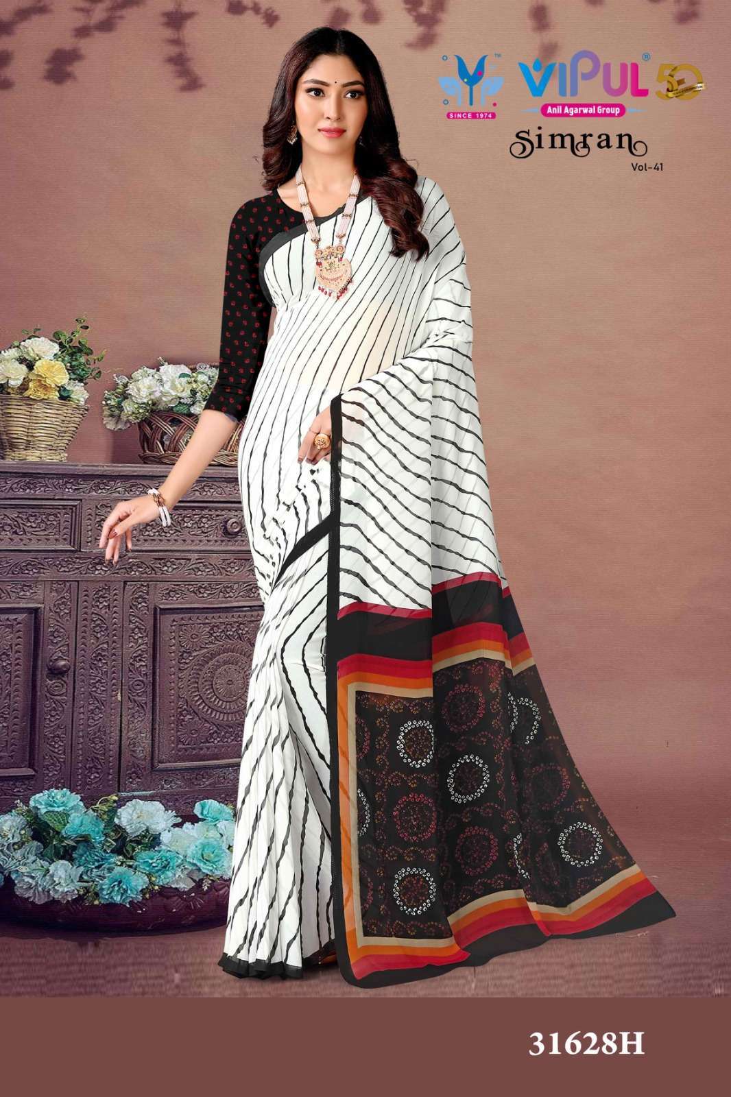 Vipul fashion Simran Georgette with Laheriya Printed saree c...
