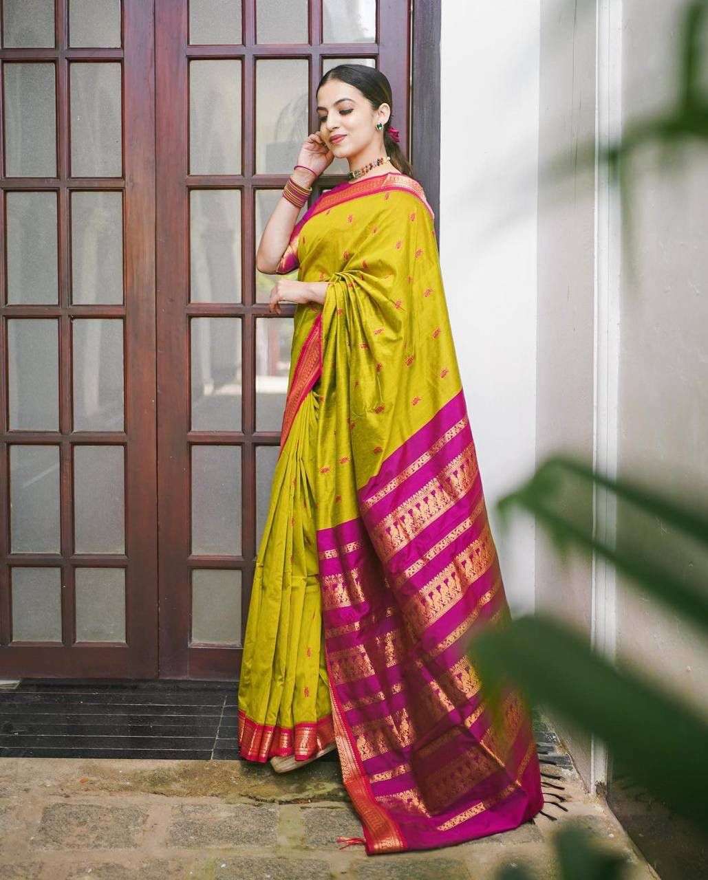 Yellow & PInk COlor Soft banarasi silk saree collection