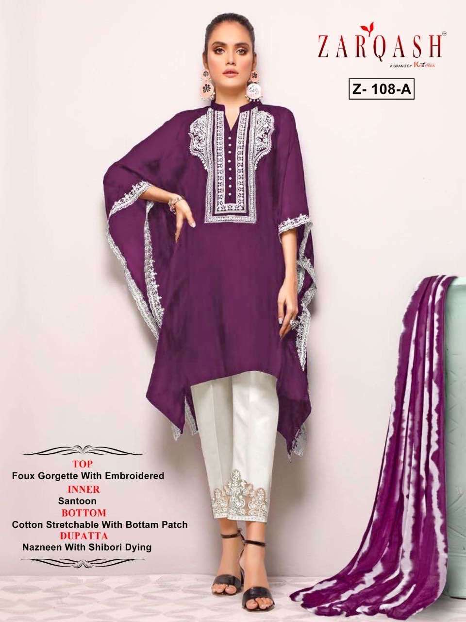 ZARQASH Z 108 HEAVY COTTON EMBROIDERY READYMADE SALWAR SUITS...