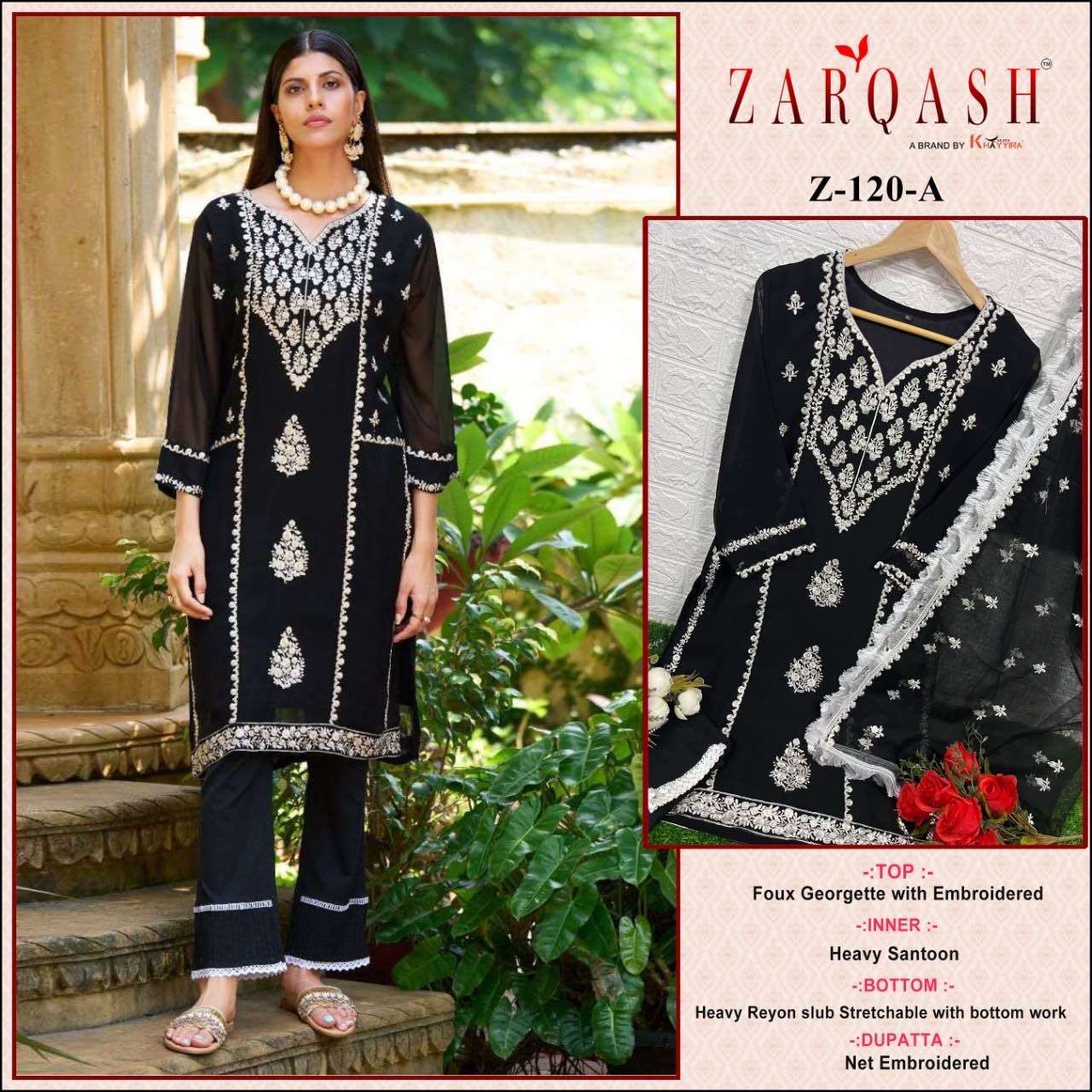 ZARQASH Z 120 FAUX GEORGETTE READYMADE SALWAR SUITS AT WHOLE...