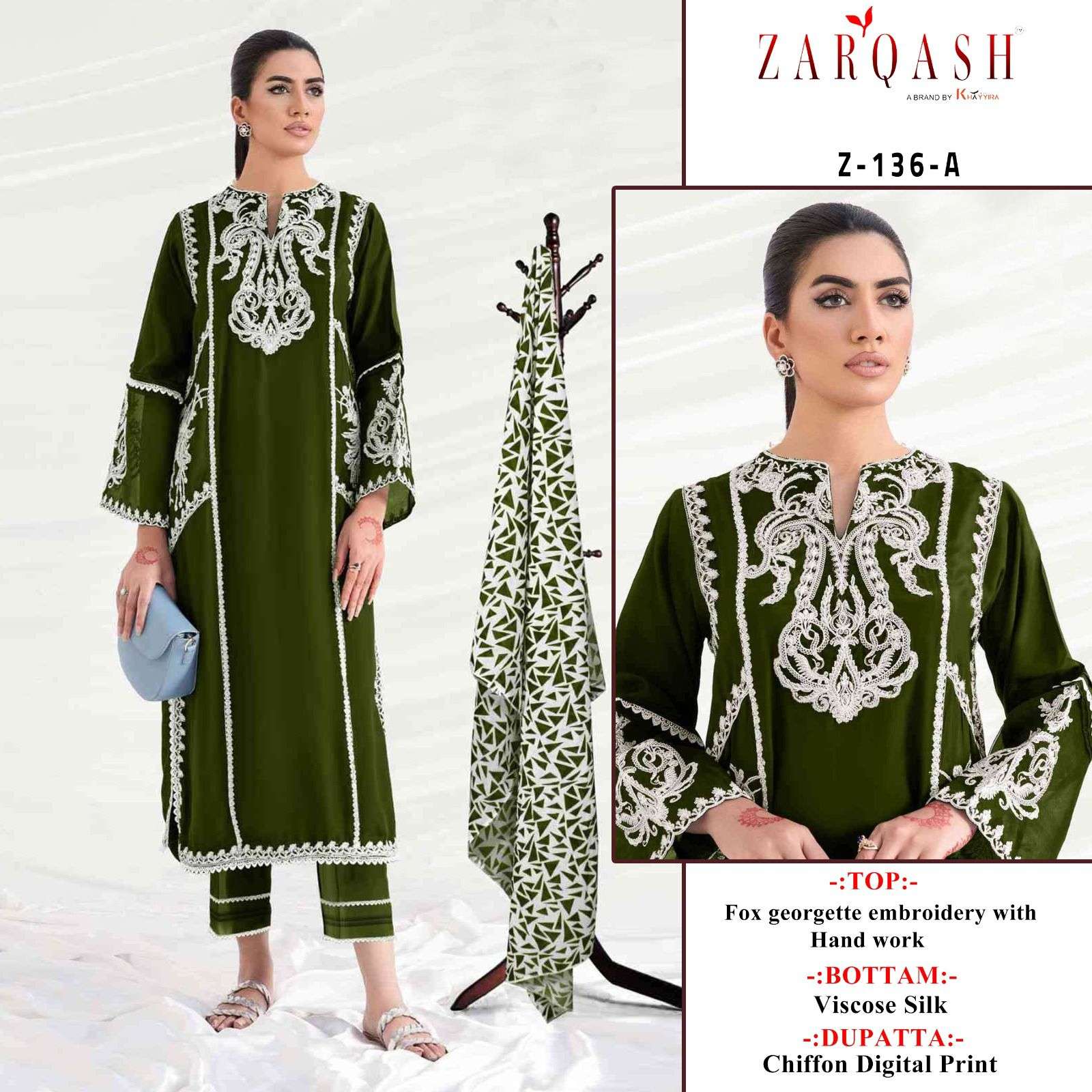 ZARQASH Z 136 FAUX GEORGETTE READYMADE SALWAR SUITS AT WHOLE...