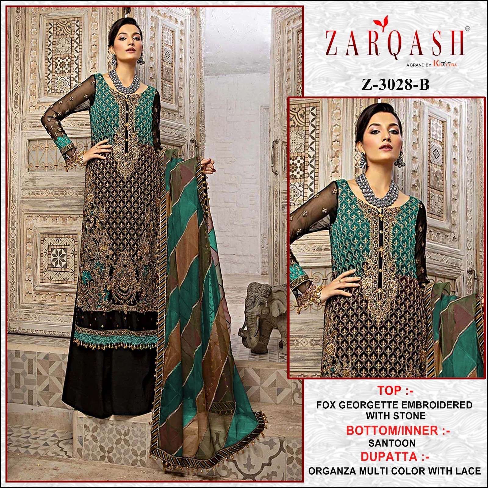 ZARQASH Z 3028 FAUXGEORGETTE EMBROIDERED SALWAR SUITS AT WHO...