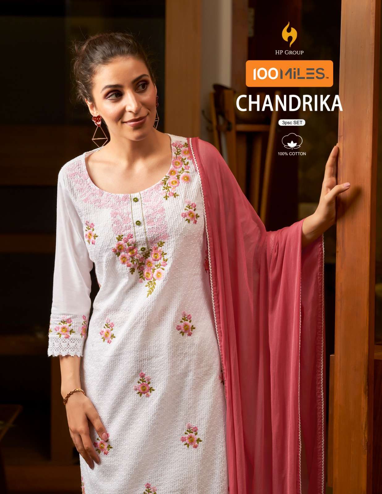 100 Miles Chandrika Cotton with fancy Handwork White color R...