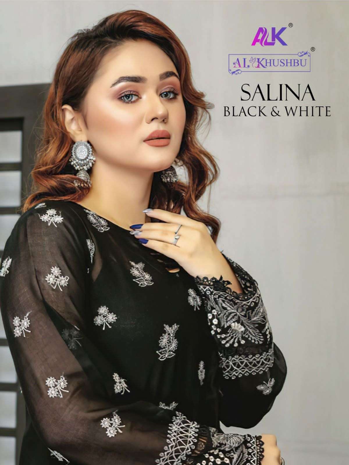 Al Khushbu Salina Cambric Cotton with Black White Color Dres...