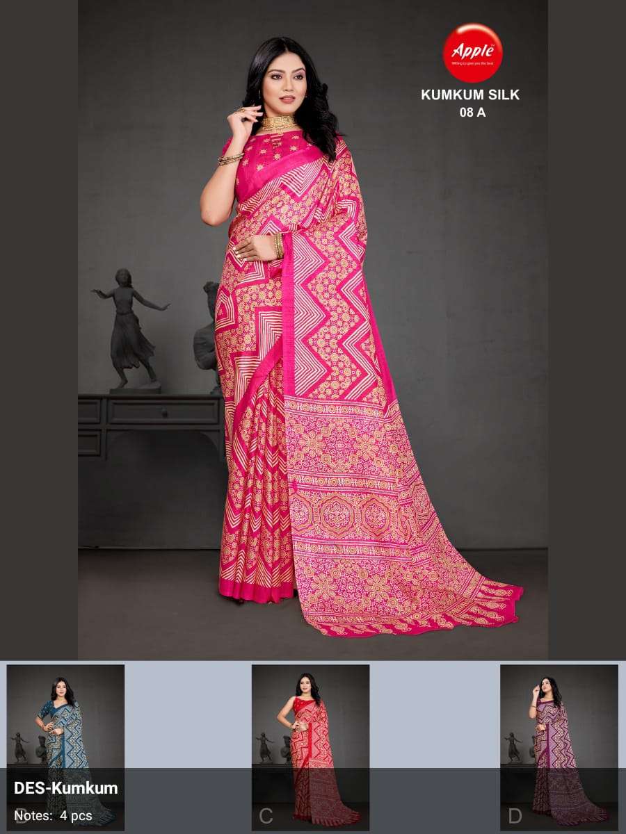 Apple Sarees Kumkum silk with weaving Printed regular wear s...