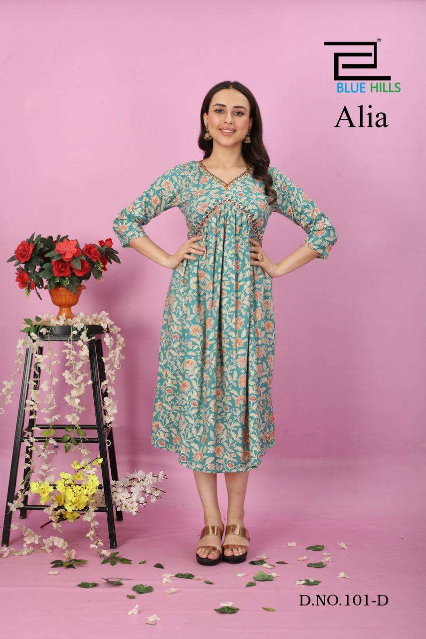 Blue Hills Alia Rayon with Printed Western Style Kurti colle...
