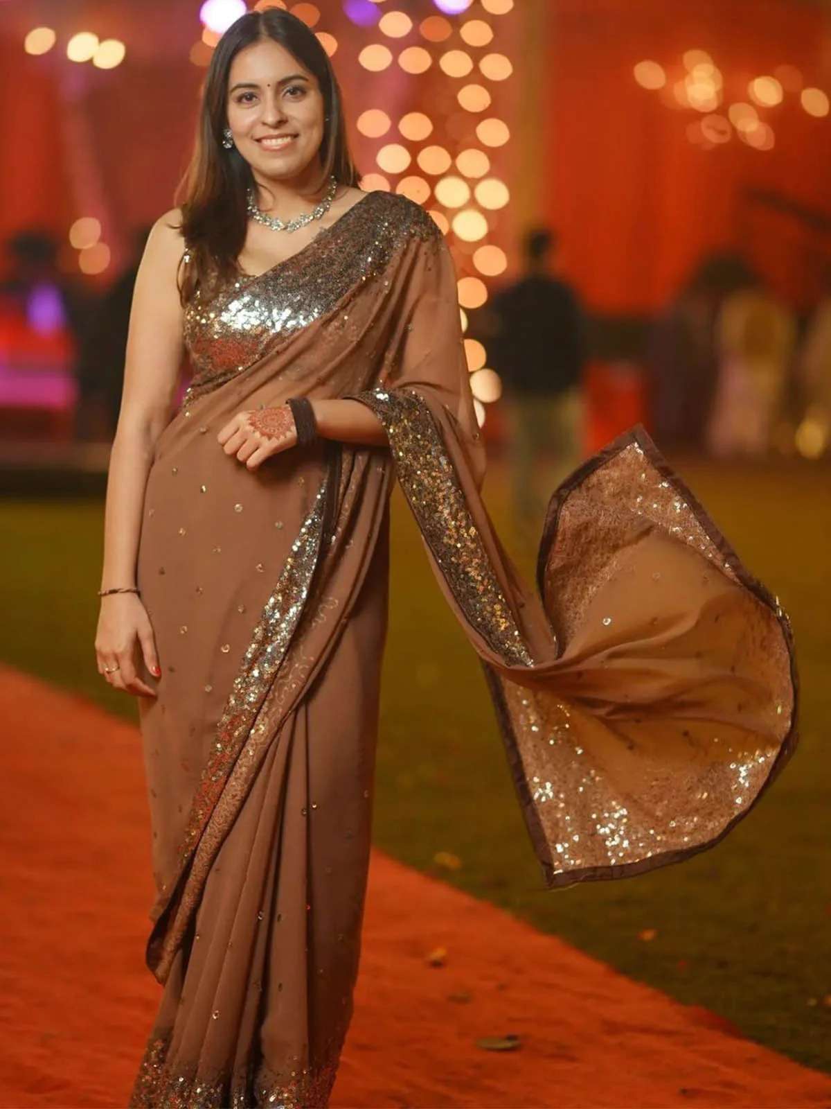 Brown Shades Georgette with Embroidery Sequence work Saree c...