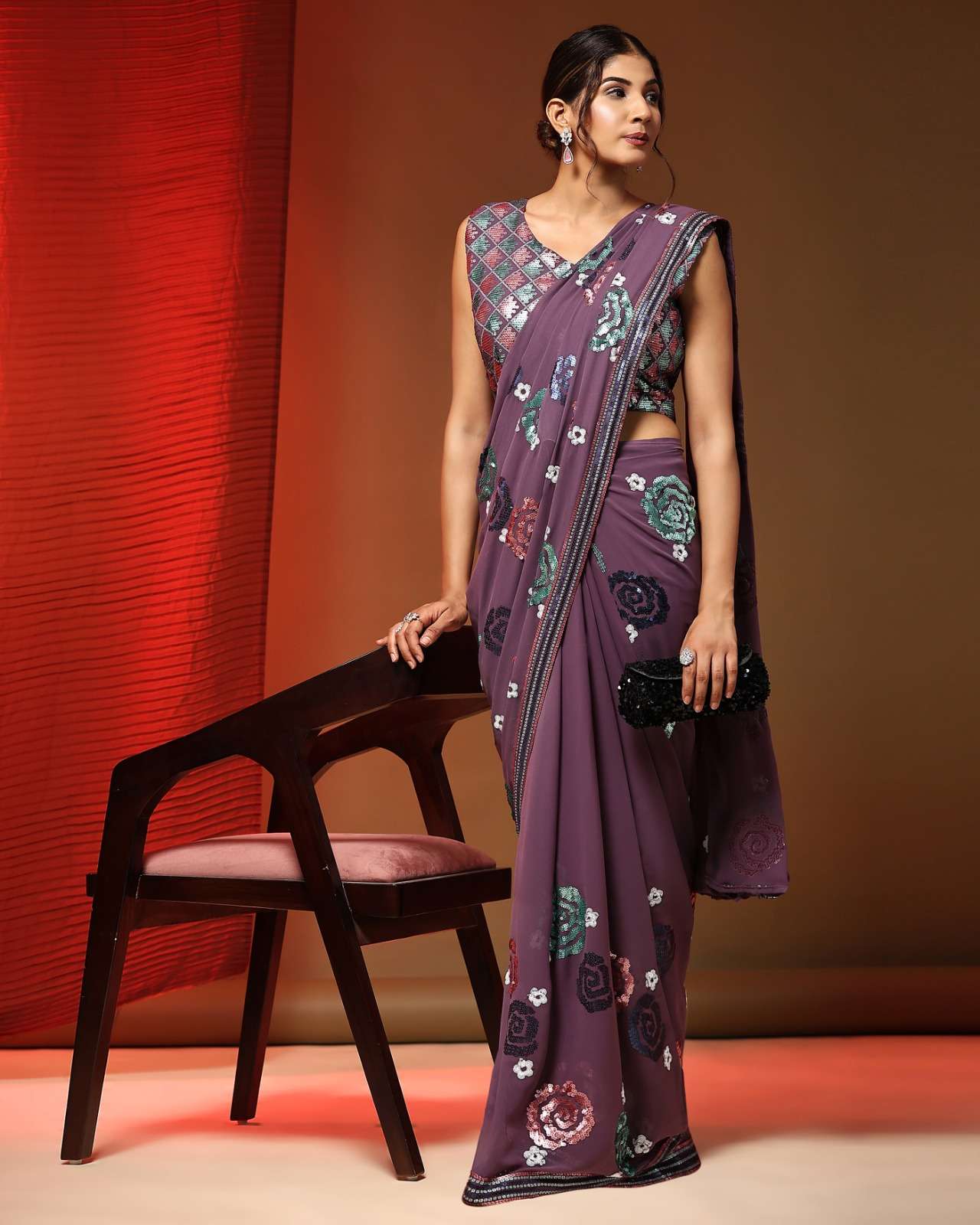Buy Rani Pink Ready Pleated Ruffle Saree Paired With A Spring Blossoms  Embroidered Crop Top KALKI Fashion India