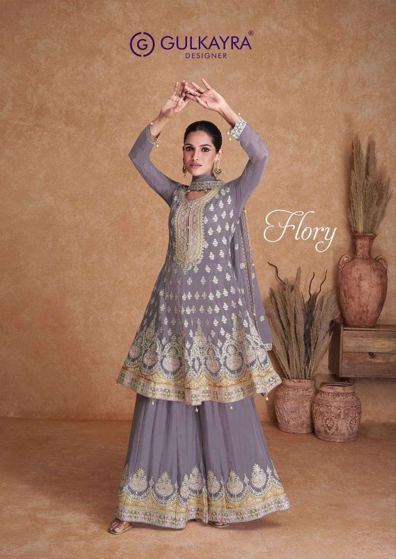 GULKAYRA DESIGNER FLORY REAL CHINON FREE SIZE STITCHED SUITS...