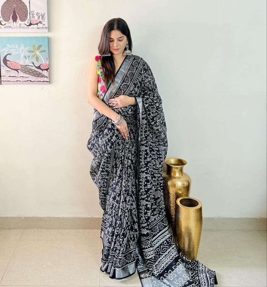 Linen with digital printed regular wear saree collection at ...