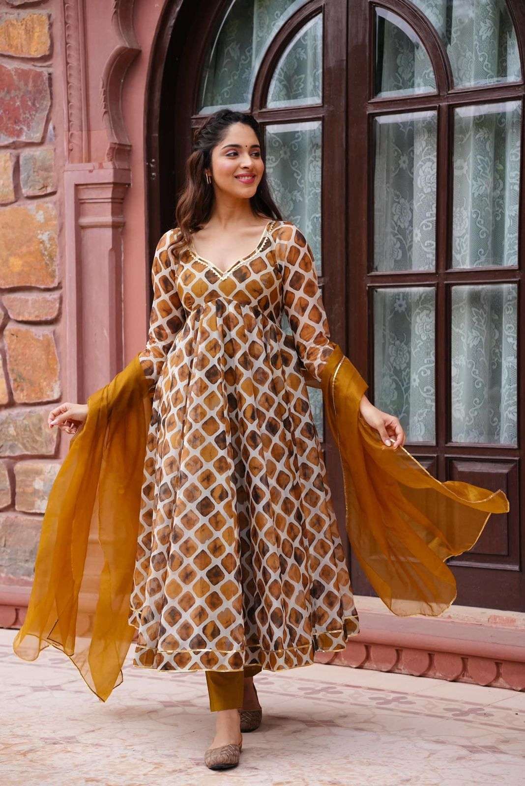 Musterd Yellow color Organza With Printed Readymade Salwar K...