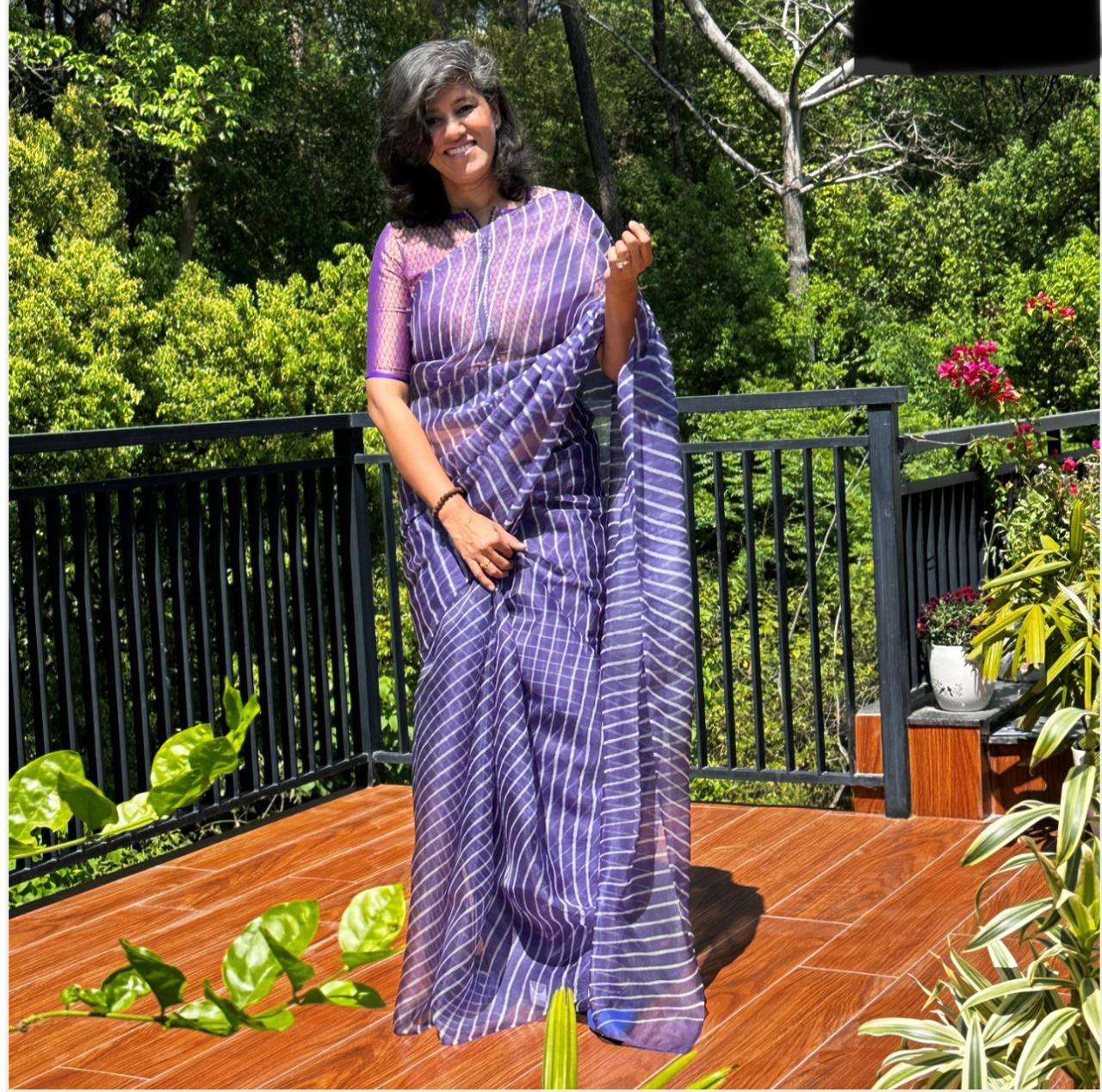 Organza with Laheriya Printed Simple look saree collection
