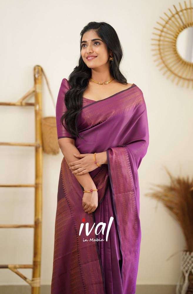 Purple Color soft banarasi silk with lining design saree col...