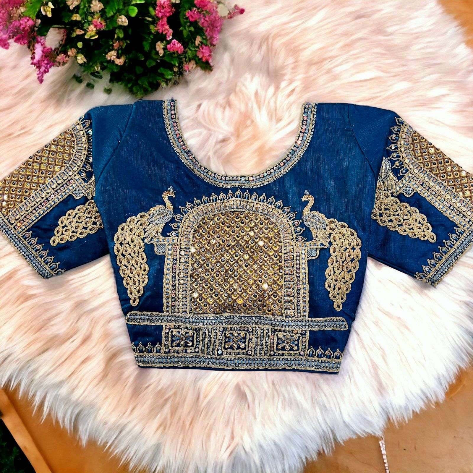 Silk with Copper Embroidery work Peacock Design Wedding spec...