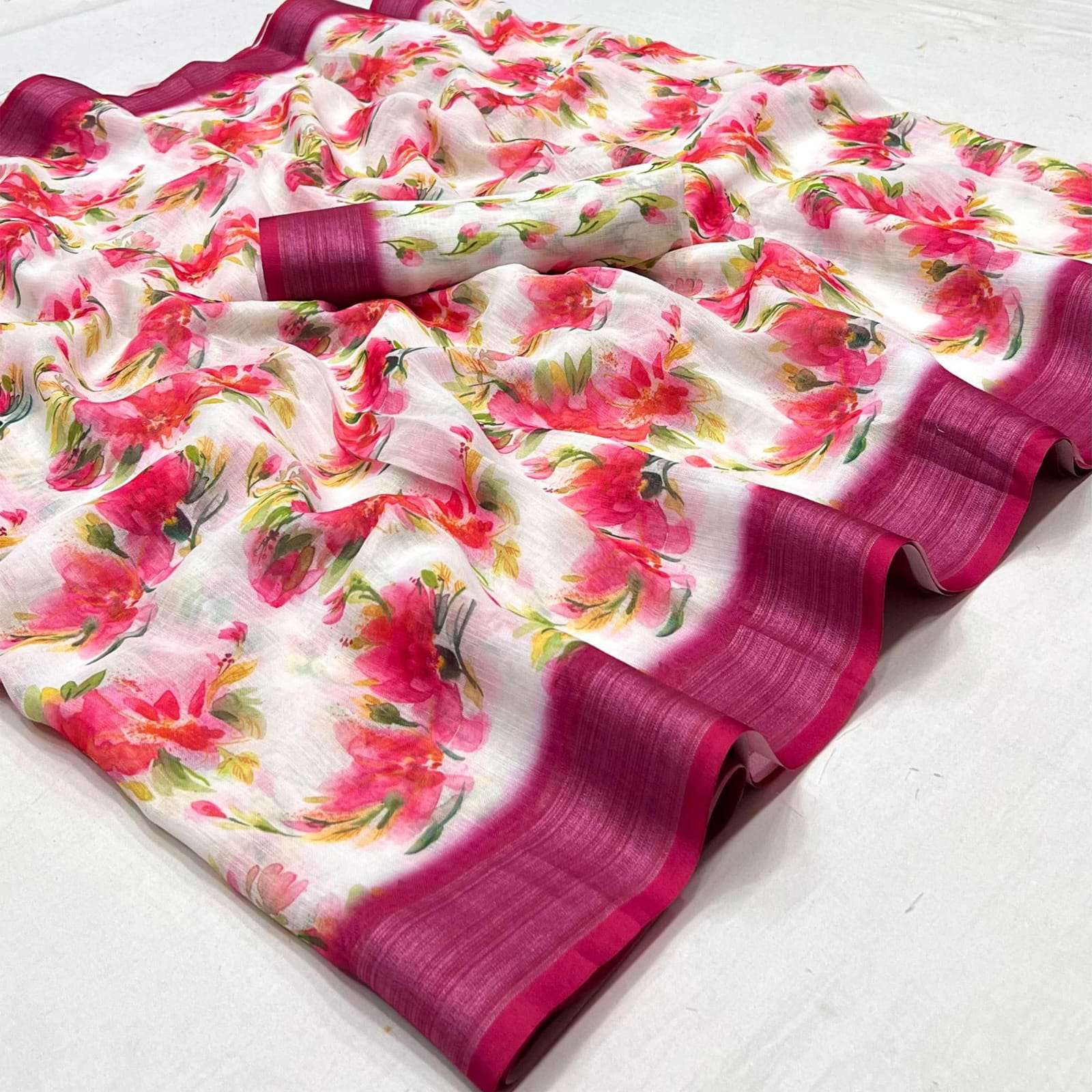 Soft Linen with digital Printed Regular wear saree collectio...