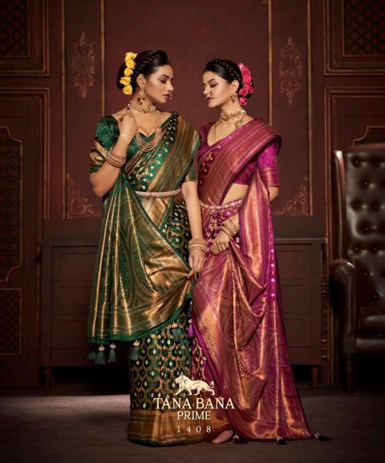 Tana Bana Prime 1408 Satin Silk with Wedding wear Heavy Sare...