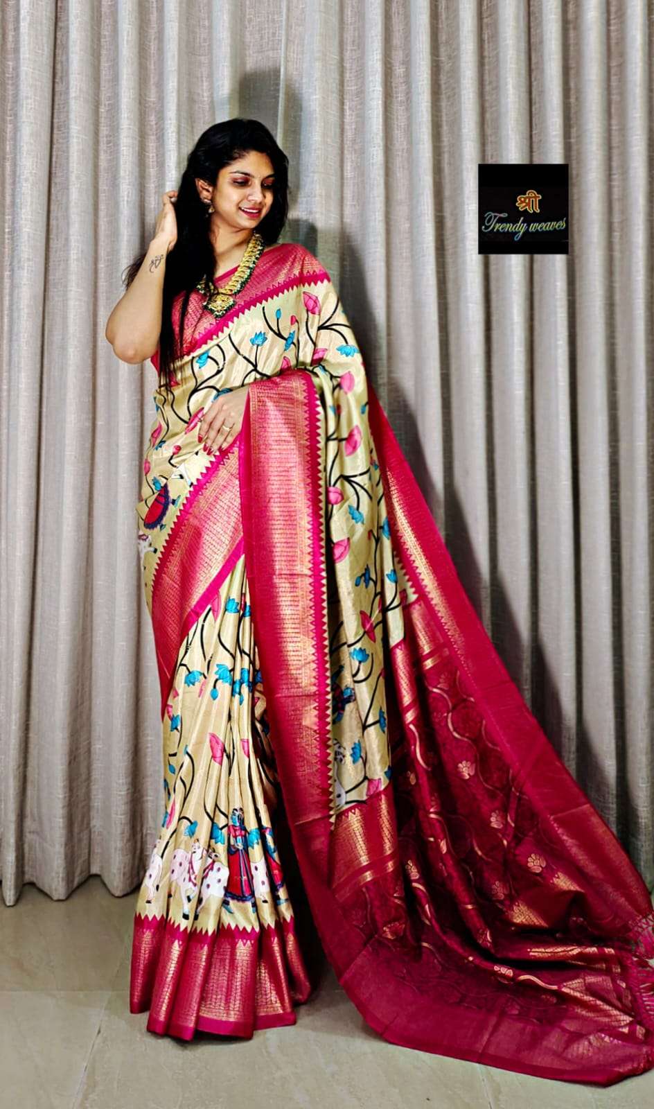 Trisha vol 6 Dola silk with Kalamkari Printed saree collecti...