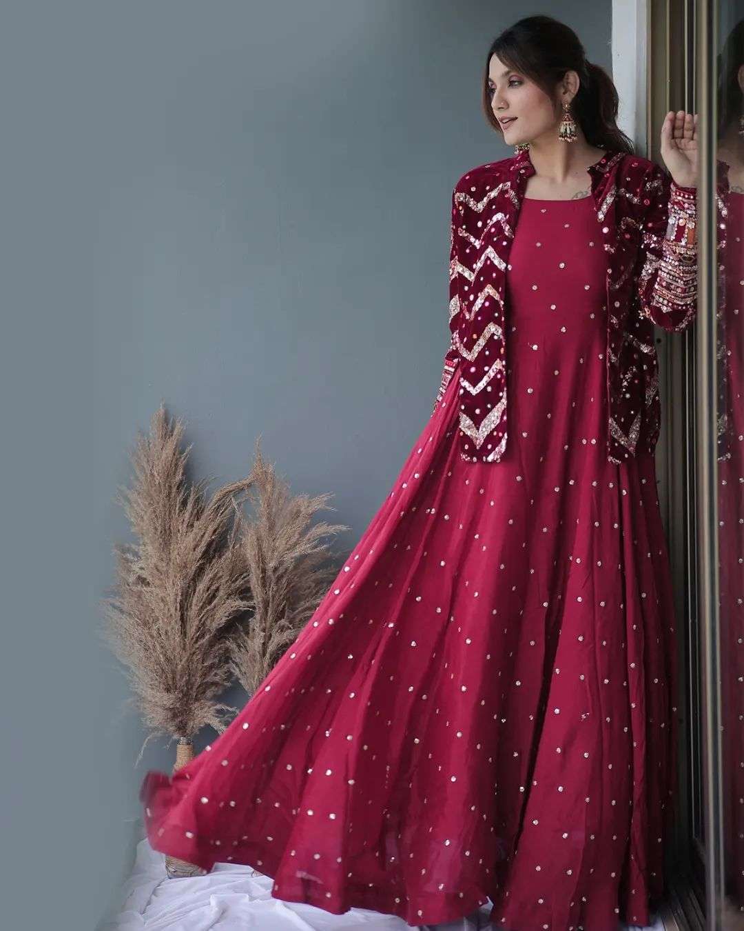 Western style Georgette with designer Party wear style gown ...