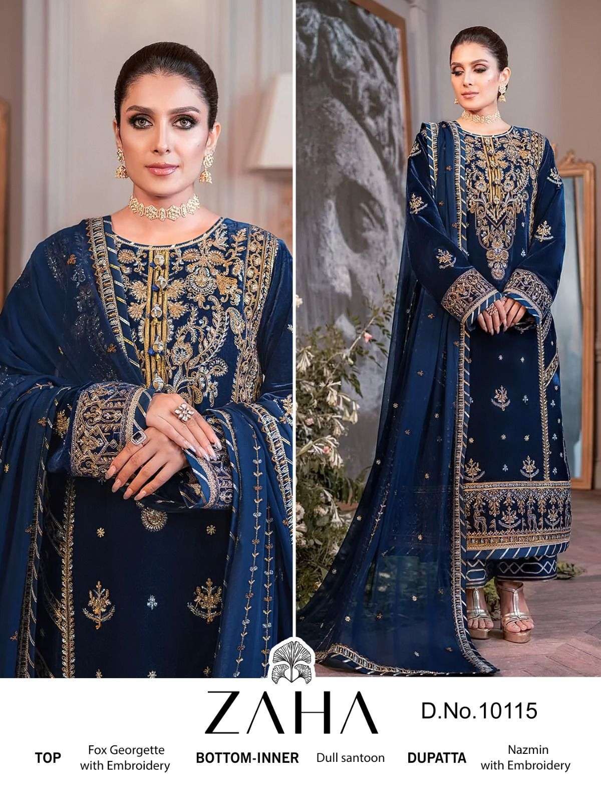 Zaha 10115 Georgette with fancy look embroidery work Navy bl...