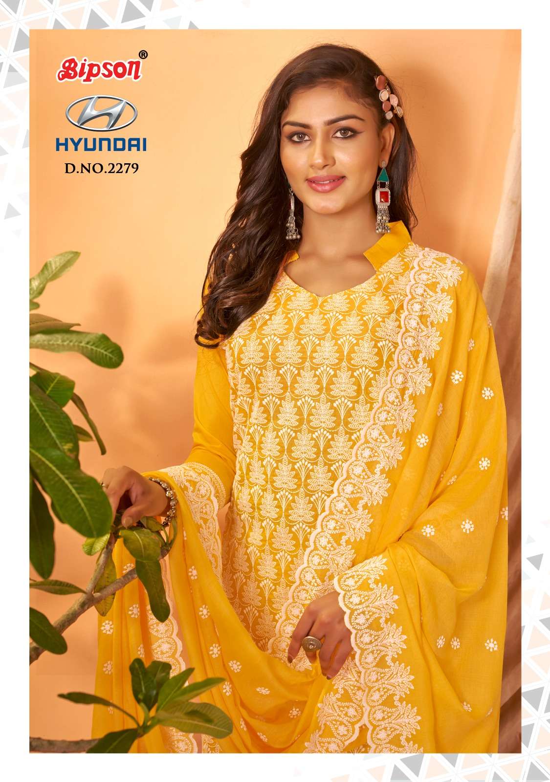 Bipson fashion Hyundai 2280 Yellow color Cotton with embroid...