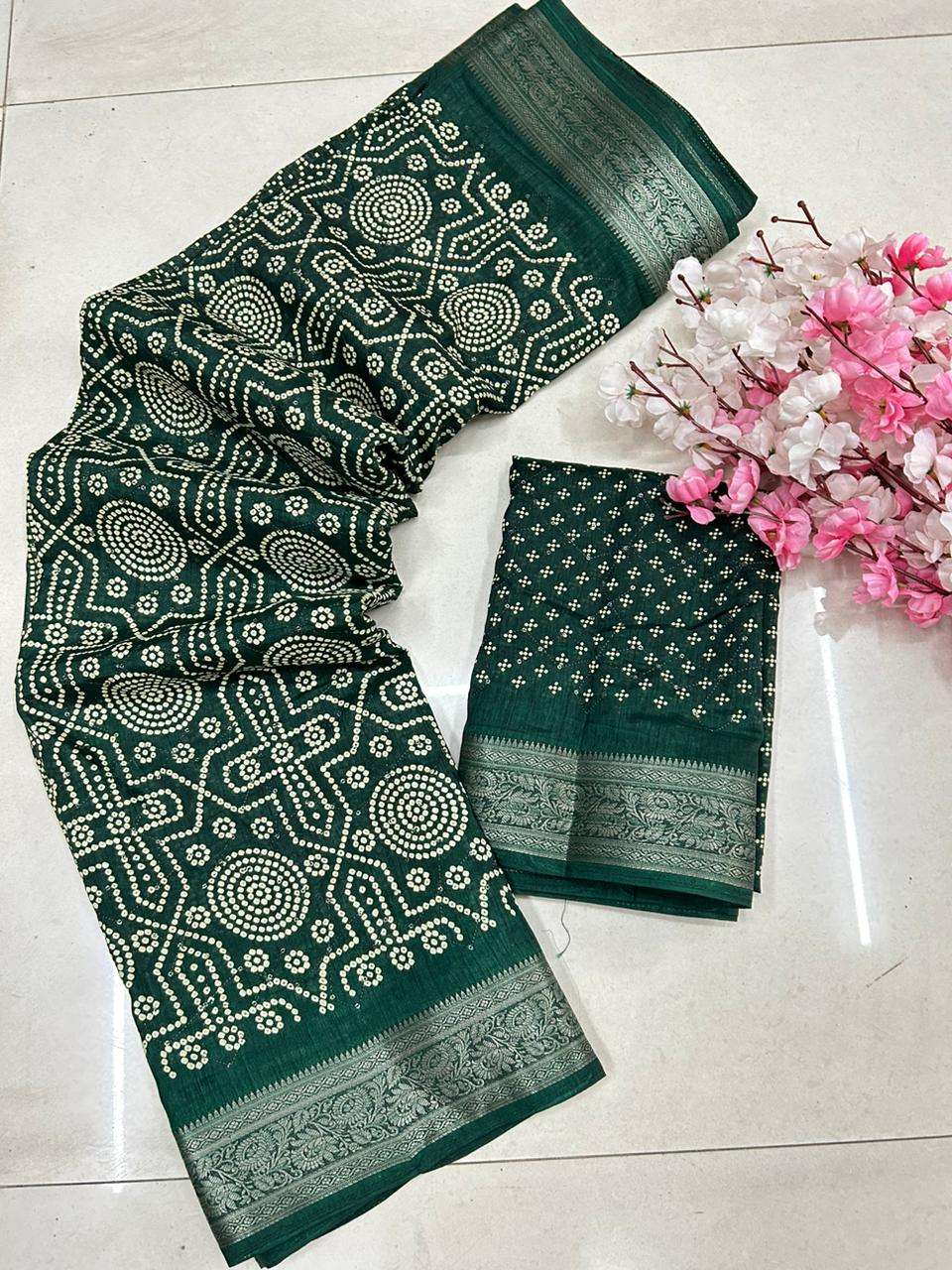 Cotton silk with Bandhani Printed Saree collection