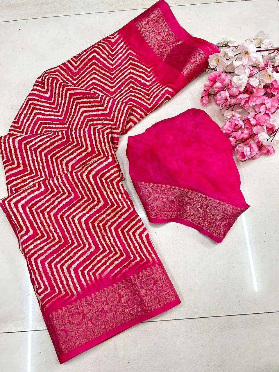 Cotton Silk with laheriya Printed Festival Special saree col...