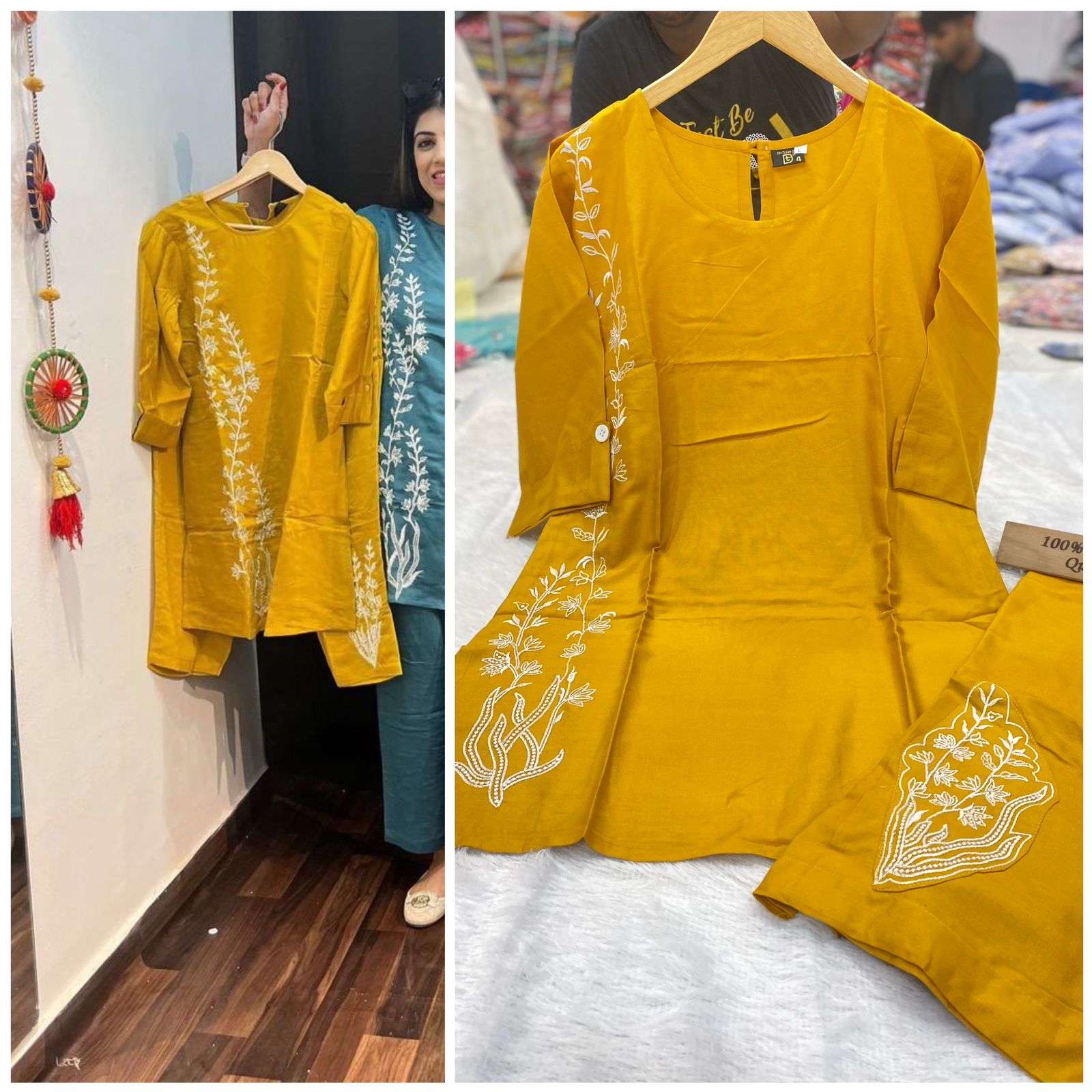 Fancy Rayon with New Embroidery work  Kurti & Pant collectio...