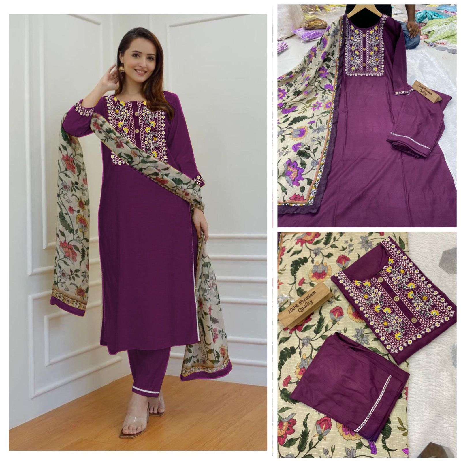 Festival special Rayon Cotton with fancy look readymade suit...