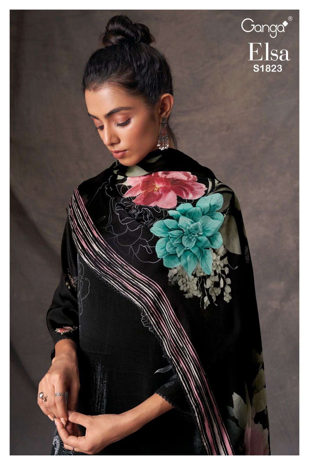Ganga fashion Elsa 1823 viscose silk with flower printed dre...