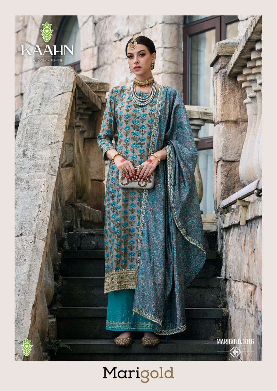 Kaahn Marigold Muslin silk heavy designer Festival special S...