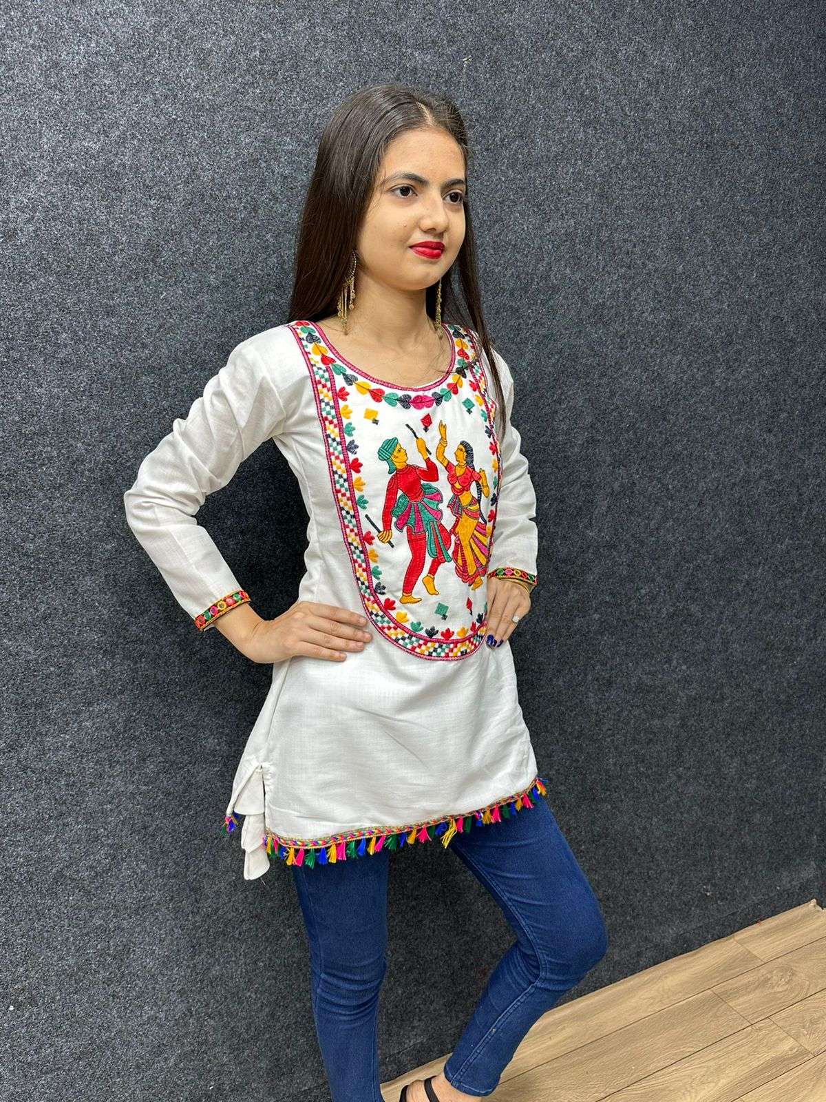 Navratri special Tunic cotton with traditional Hand work mot...
