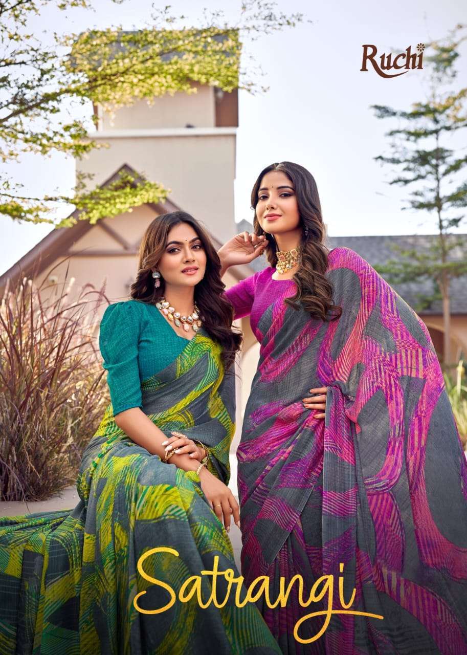 Ruchi Satrangi Silk Chiffon with Printed Regular wear saree ...