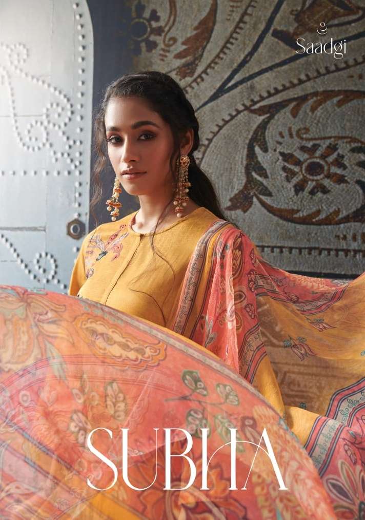 Saadgi Subah Satin with Printed Fancy look dress Material co...