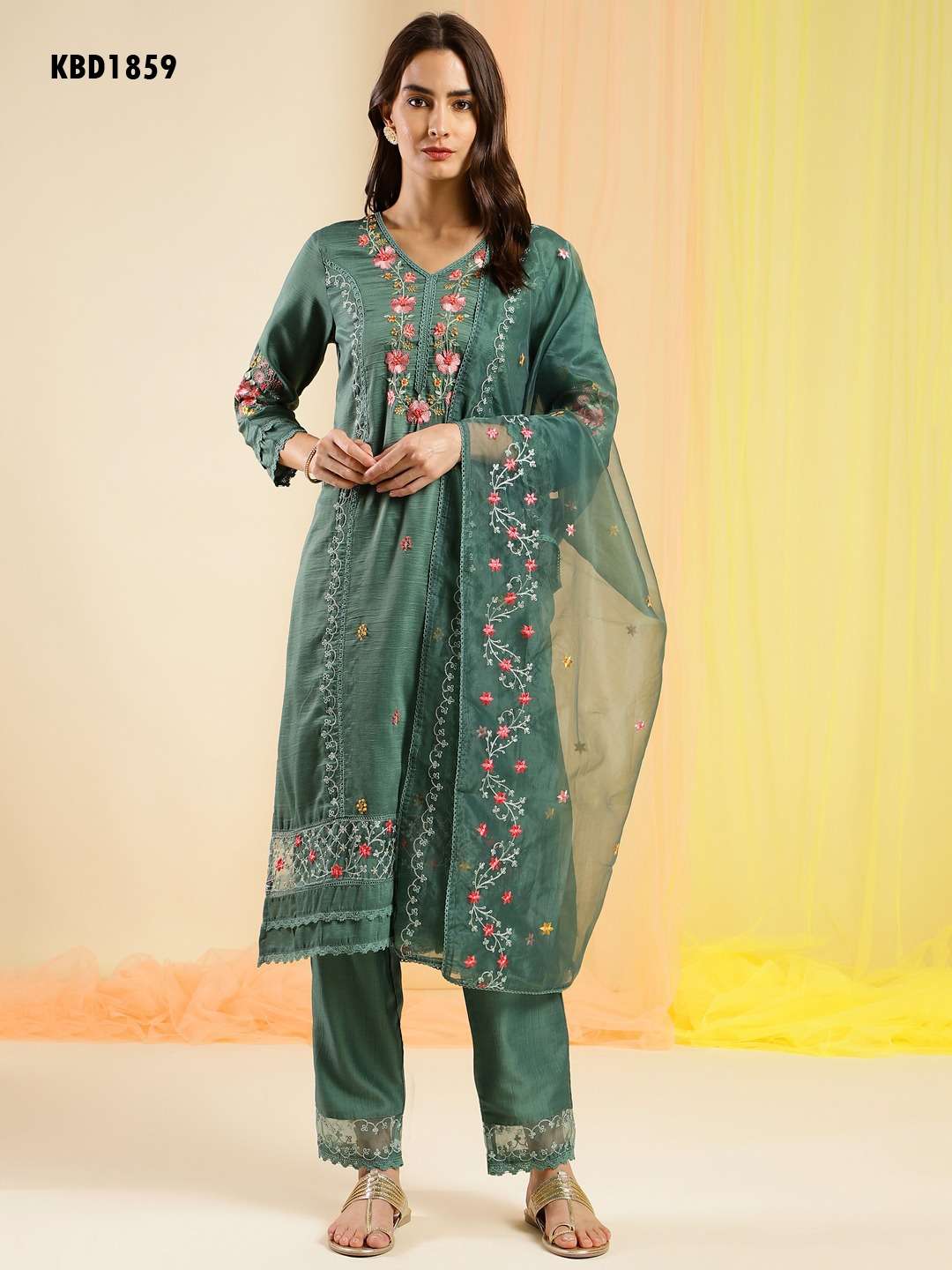 SALIMAR VOL 10 chinon with fancy handwork readymade suits co...