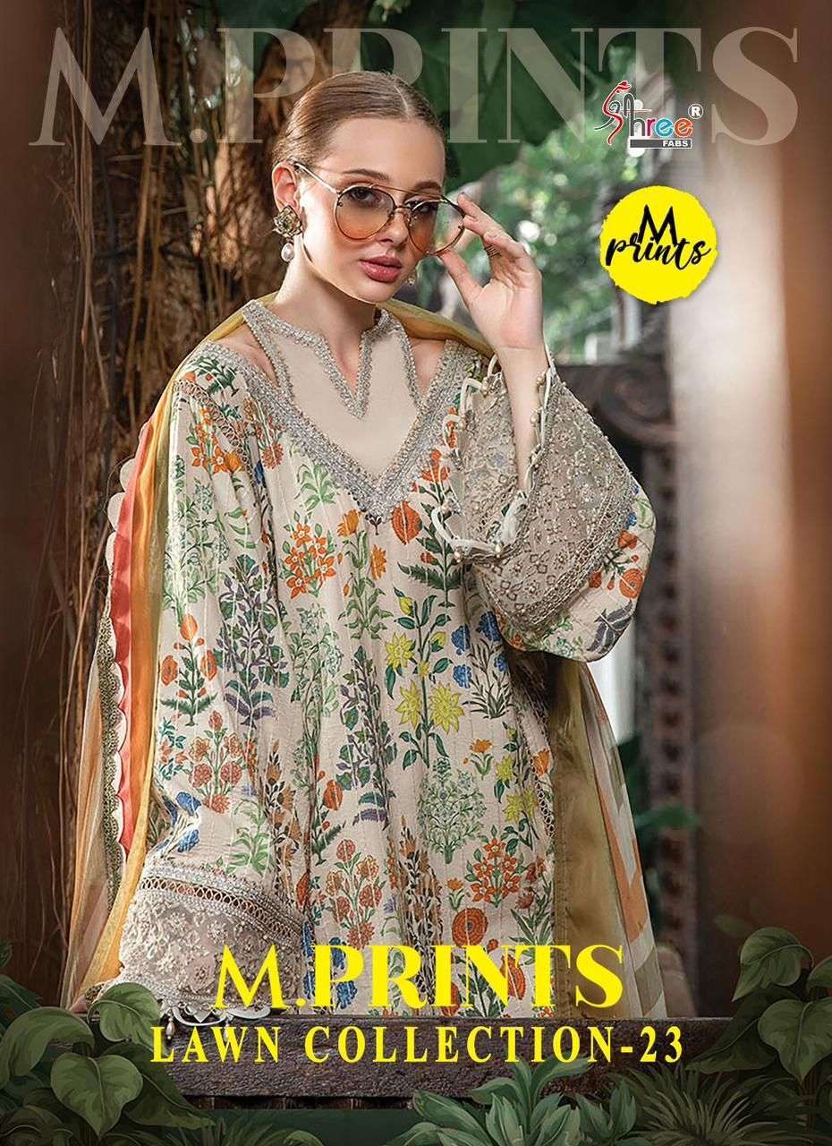 Shree fabs M Prints Lawn Collection 23 Cotton with fancy Pak...