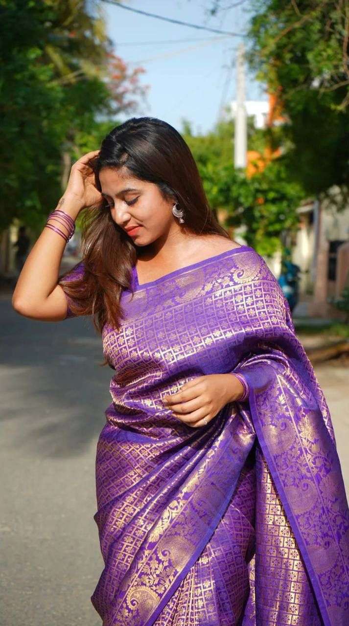 Soft banarasi silk with Violet Color with weaving design sar...